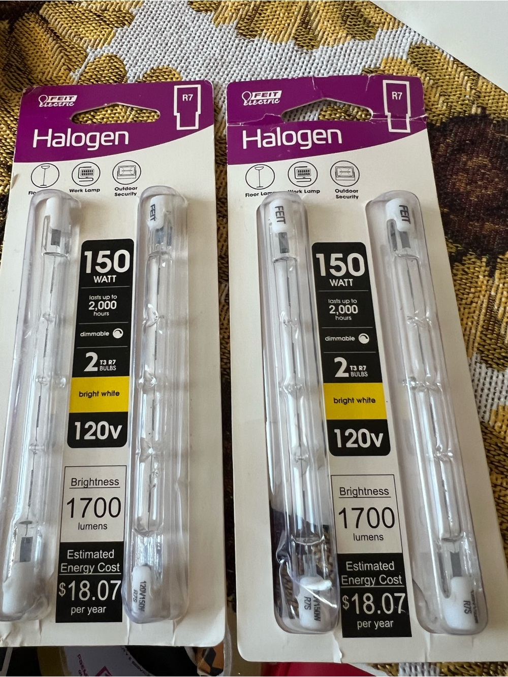 Electric Family Halogen R7 150W Tube Bulbs Bright White (Pack of 2)